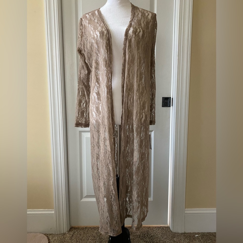 LULAROE taupe lace Sarah cardigan. RARE UNICORN! Absolutely gorgeous. Size S.